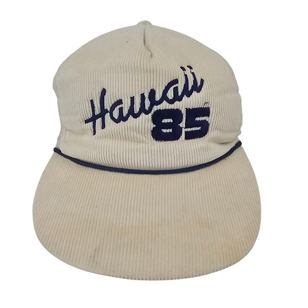 Vintage 1980's Hawaii 85 Cream Corduroy Rope Trucker Hat Cap USA Snapback OS